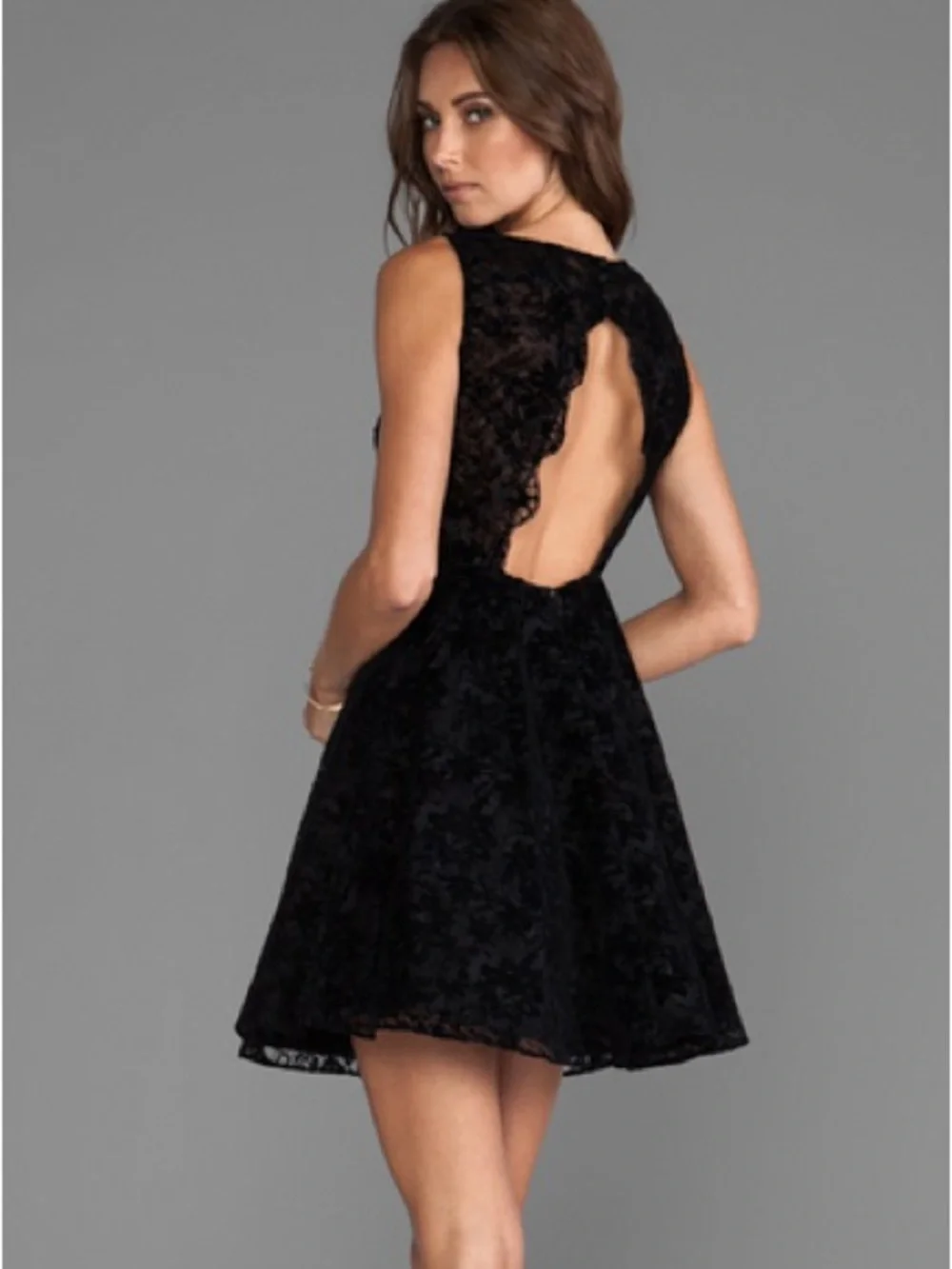 Alice + Olivia Black Lace Backless Fit-and-Flare Dress